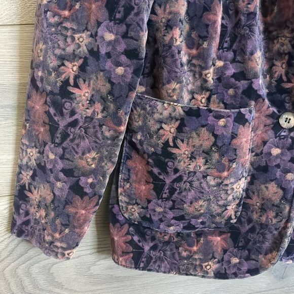 Vintage 1970s Floral Velour Blazer Jacket Womens Size Large - Picture 3 of 7